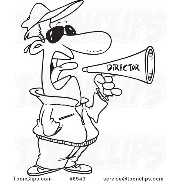 581x600 Cartoon Blacknd White Line Drawing Of Movie Director Using
