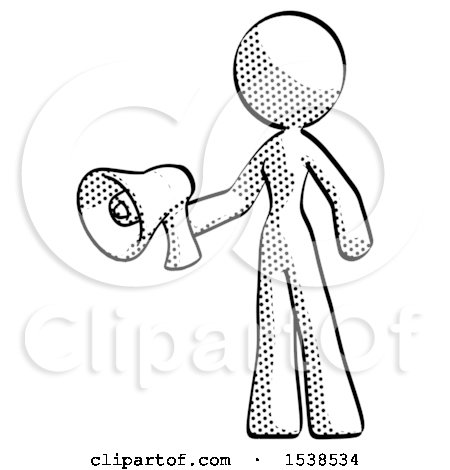 450x470 Halftone Design Mascot Woman Holding Megaphone Bullhorn Facing