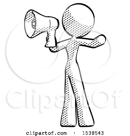 450x470 Halftone Design Mascot Woman Shouting Into Megaphone Bullhorn