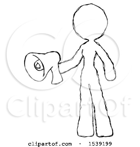 450x470 Sketch Design Mascot Woman Holding Megaphone Bullhorn Facing Right