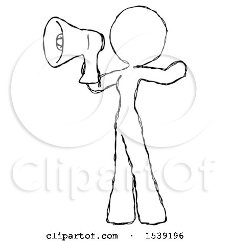 450x470 Sketch Design Mascot Woman Shouting Into Megaphone Bullhorn Facing