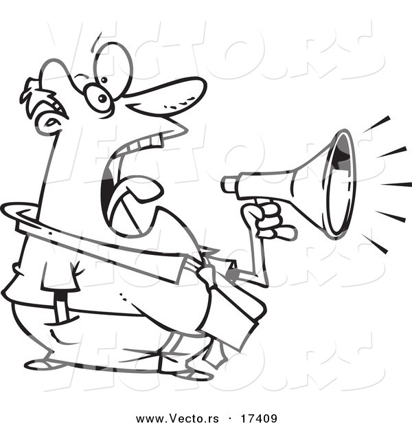 600x620 Vector Of A Cartoon Businessman Screaming Through A Bullhorn