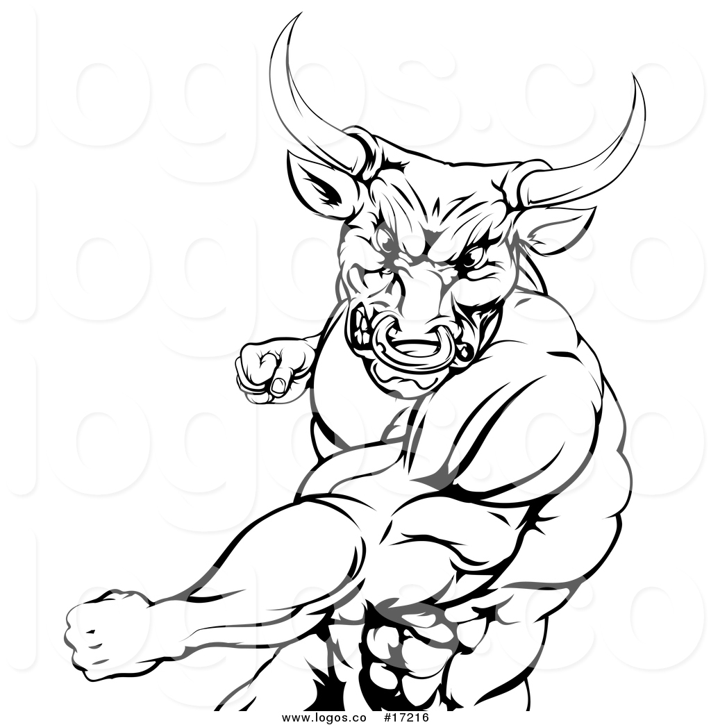 1024x1044 Vector Logo Of A Black And White Mad Bull Or Minotaur Mascot