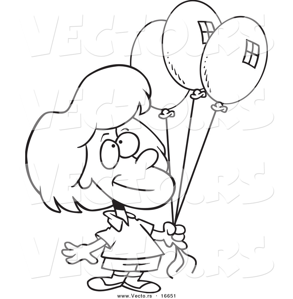 1024x1044 Vector Of A Cartoon Birthday Girl Holding Three Balloons