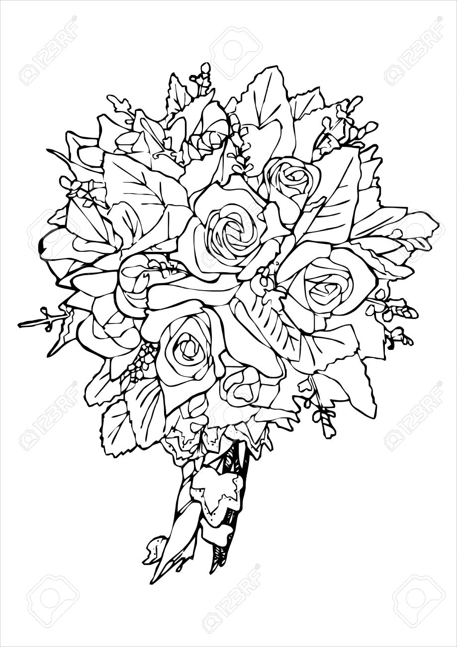 919x1300 Rose Bouquet Sketch Vector Royalty Free Cliparts, Vectors,