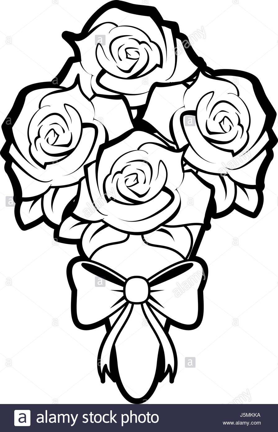 896x1390 Sketch Silhouette Image Wedding Bouquet Of Roses Stock Vector Art