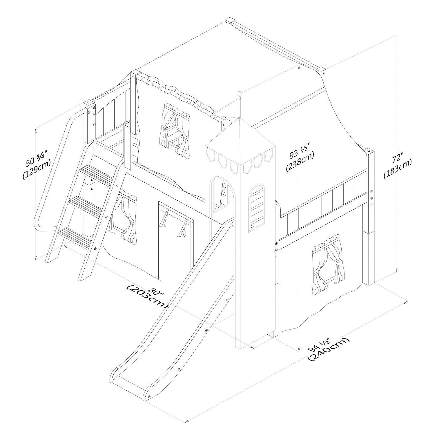 1500x1500 Maxtrix Low Loft Castle With Slide Twin Or Full