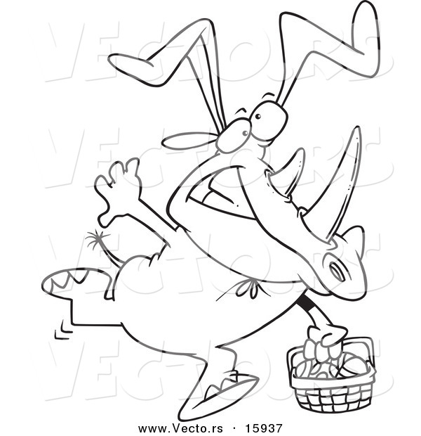 600x620 Vector Of Cartoon Easter Rhino Wearing Bunny Earsnd Carrying