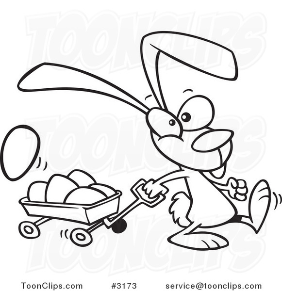 581x600 Cartoon Black And White Line Drawing A Bunny Pulling A Wagon