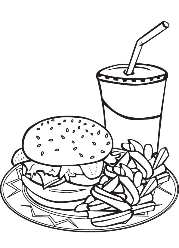 595x826 Hamburger + French Fry + Milkshake Coloring Sheet