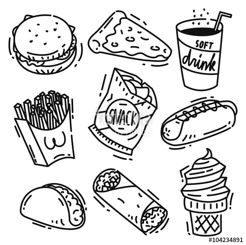 500x498 Set Of Junk Food Icon Doodle Isolated On White Background. Burger