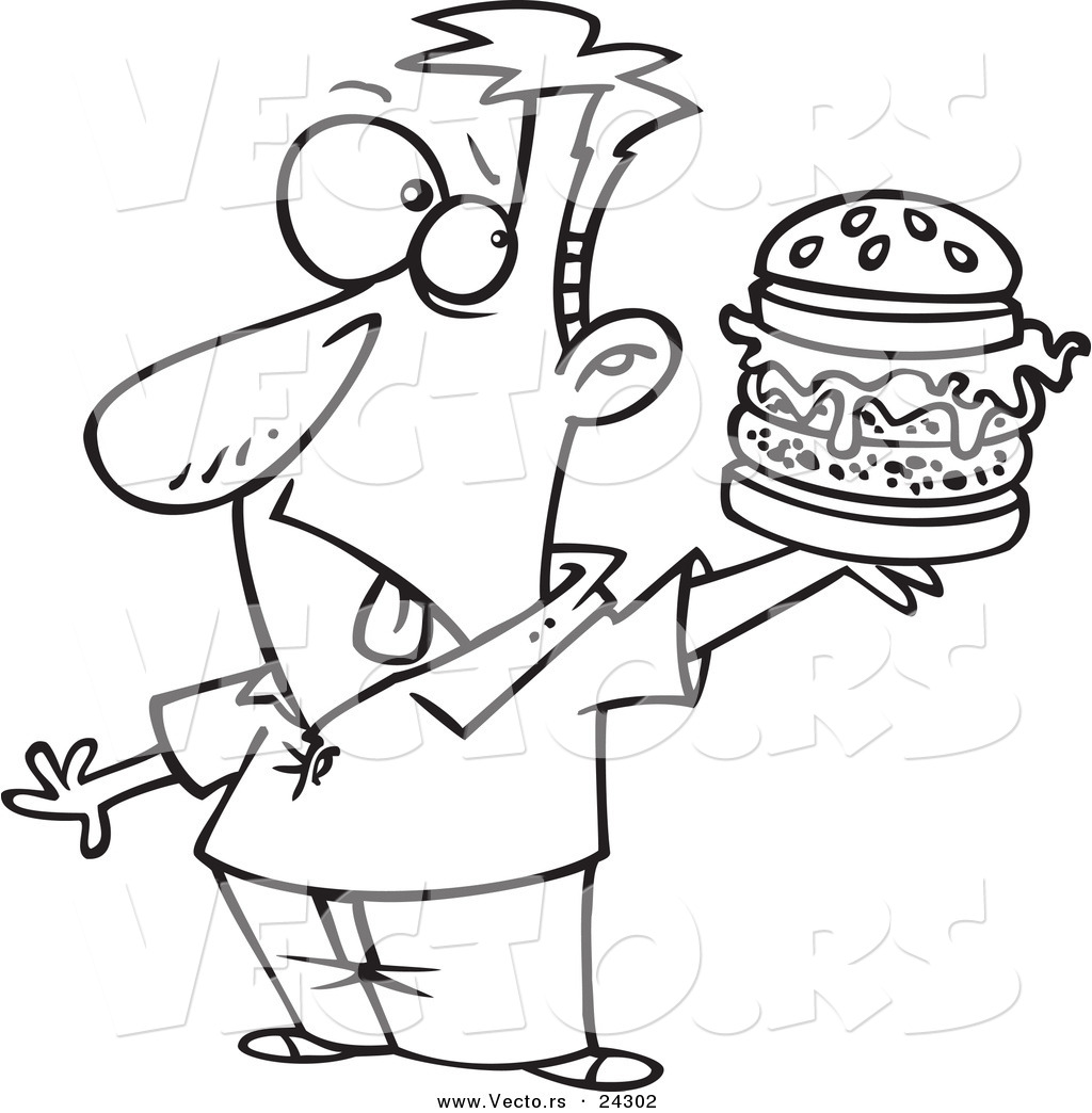 1024x1044 Vector Of A Cartoon Man Holding A Reject Burger Black And White