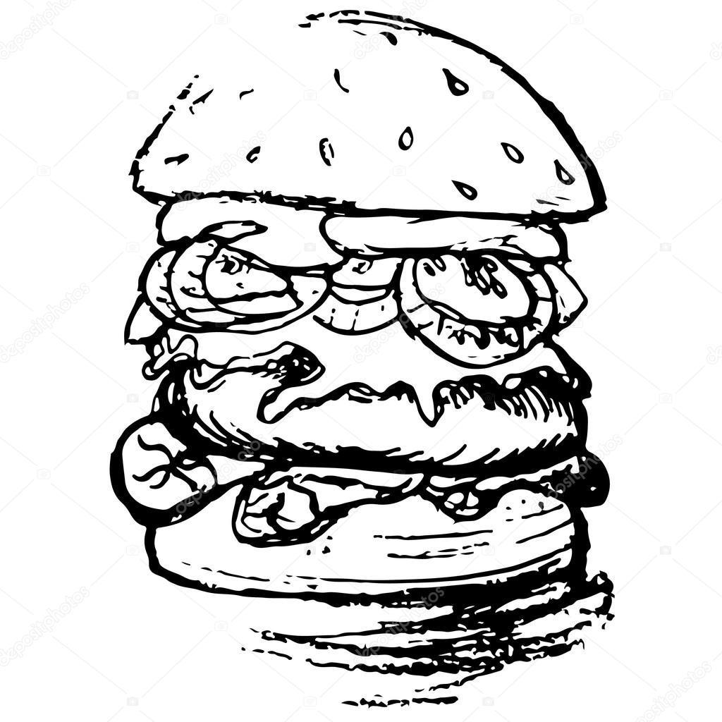 1024x1024 Burger. Black And White Stock Vector Mariblackhair