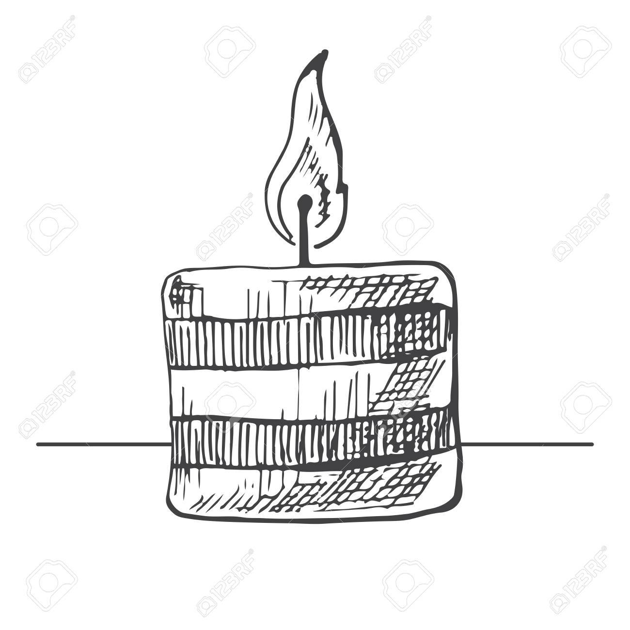 1300x1300 Hand Drawn Burning Candle Isolated On White Background. Vector