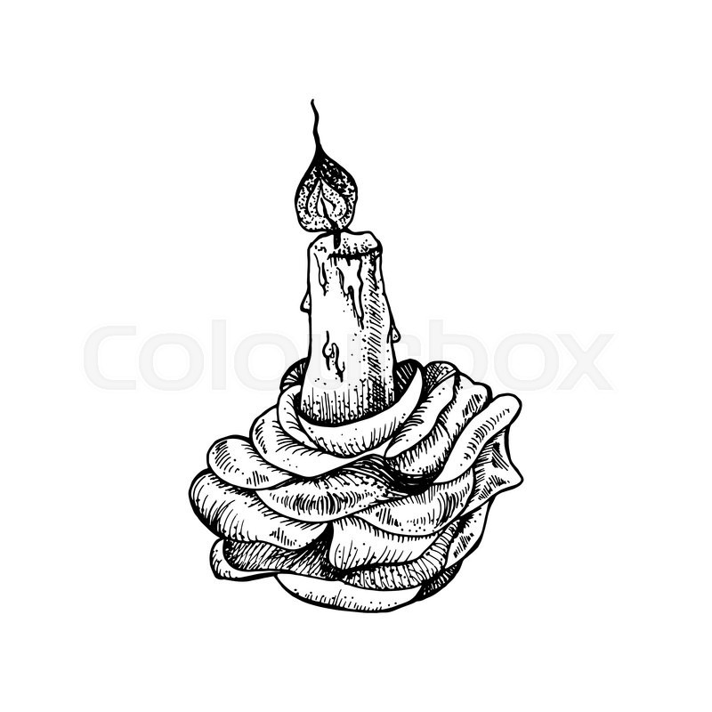 800x800 Vintage Hand Drawn Burning Candle In Rose. Romantic Tattoo Design