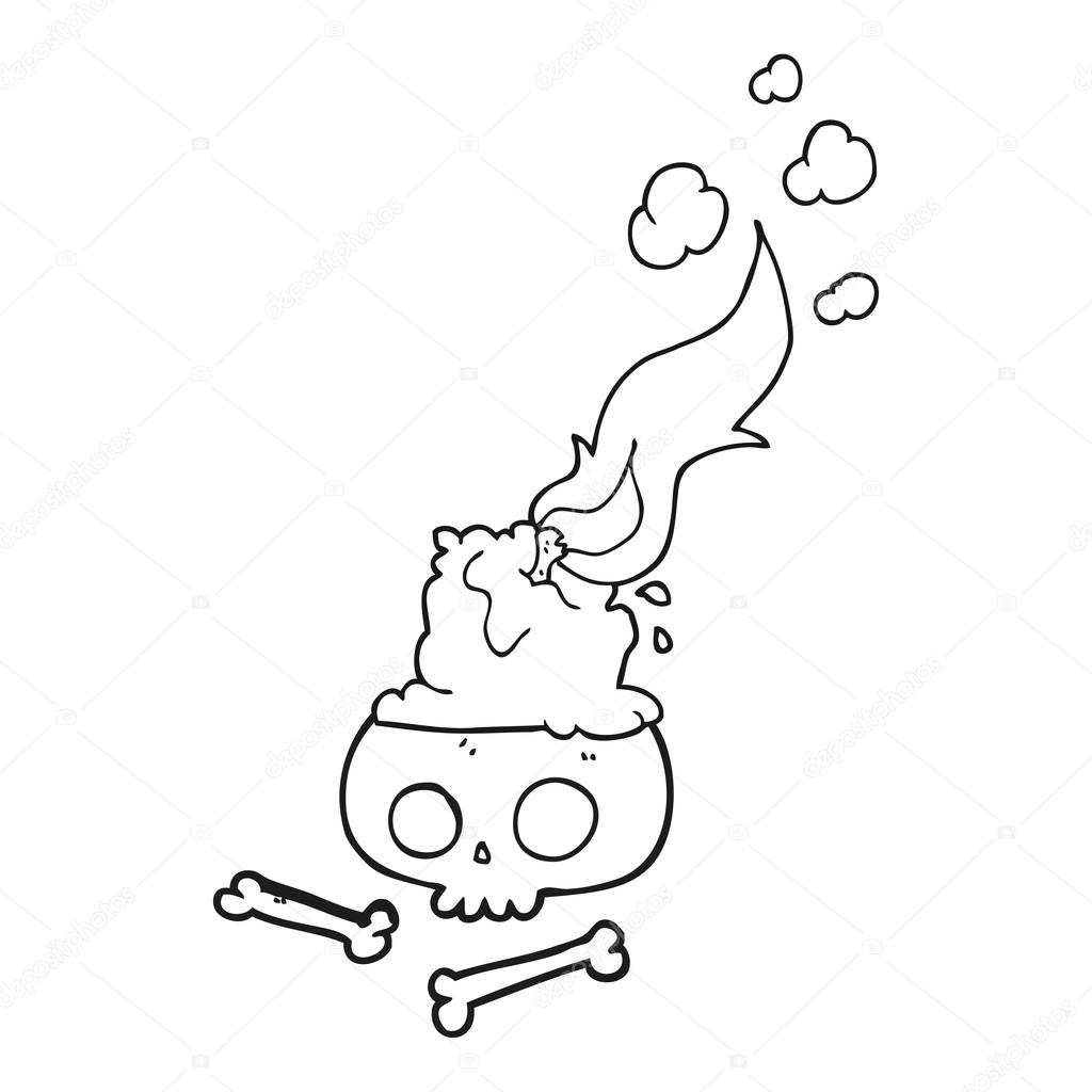 1024x1024 Black And White Cartoon Burning Candle On Skull Stock Vector