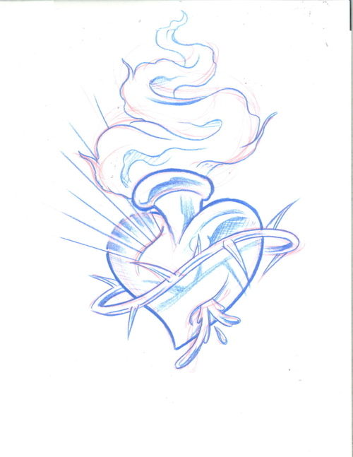 500x647 Burning Heart Tattoo Picture