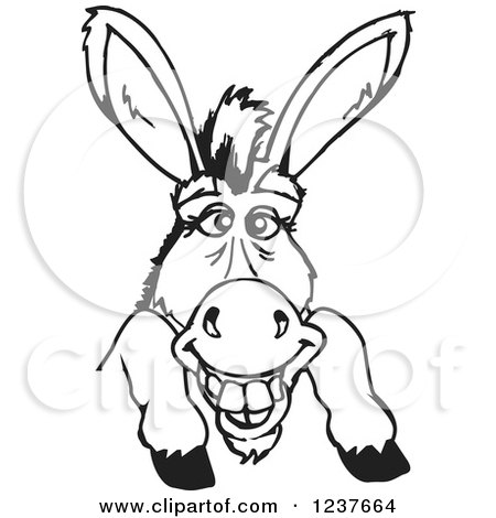 450x470 Clipart Of A Black And White Happy Donkey Smiling Over A Sign