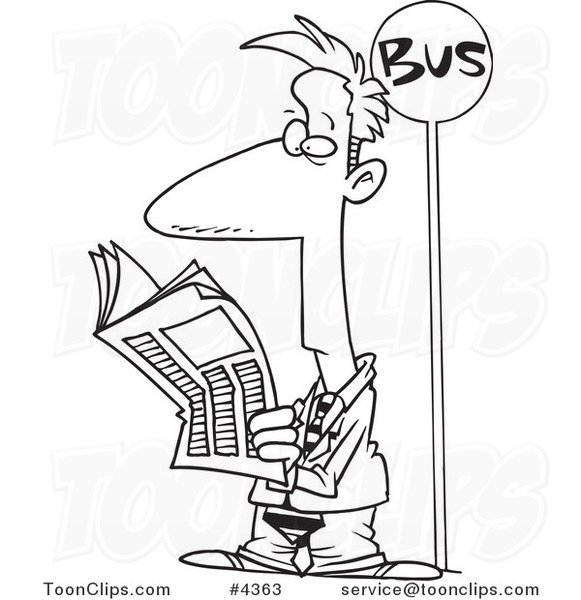 581x600 Cartoon Black And White Line Drawing Of A Business Man Reading