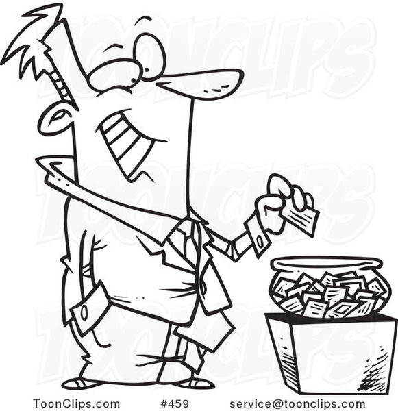 581x600 Coloring Page Line Art Of A Cartoon Business Man Putting His Card