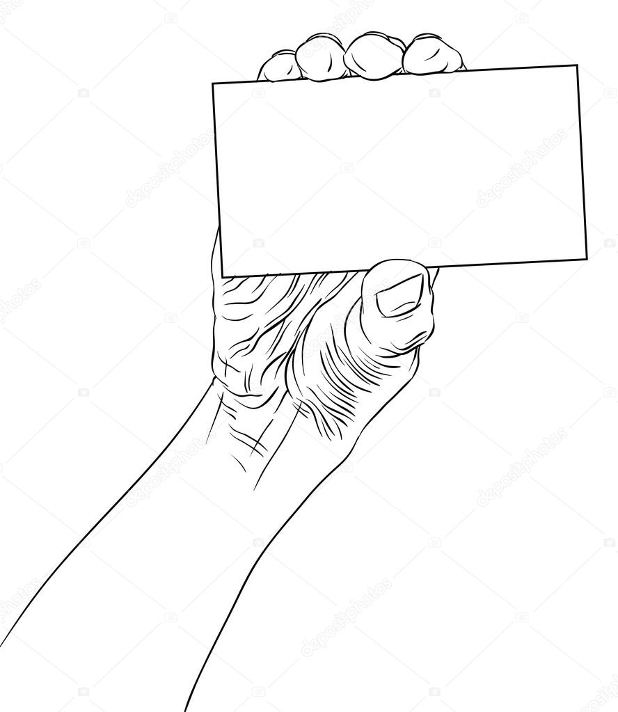 888x1023 Hand Showing Business Card, Detailed Black And White Lines Vecto