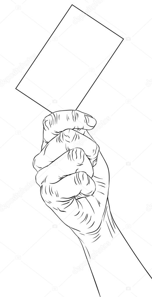 523x1023 Hand With Business Card, Detailed Black And White Lines Vector I