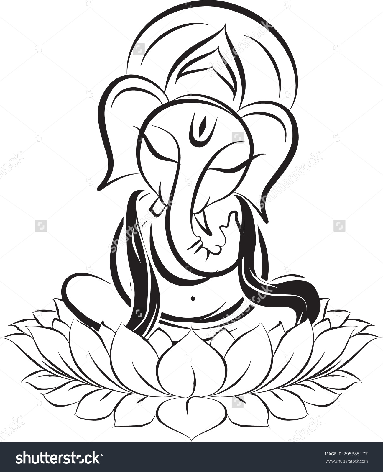1299x1600 Lord Ganesha On Lotus, Monochrome Stock Vector Illustration