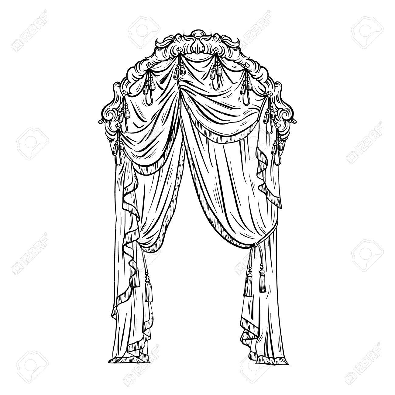 1300x1300 Vector Hand Drawn Illustration Of Window Curtain Made In Sketch
