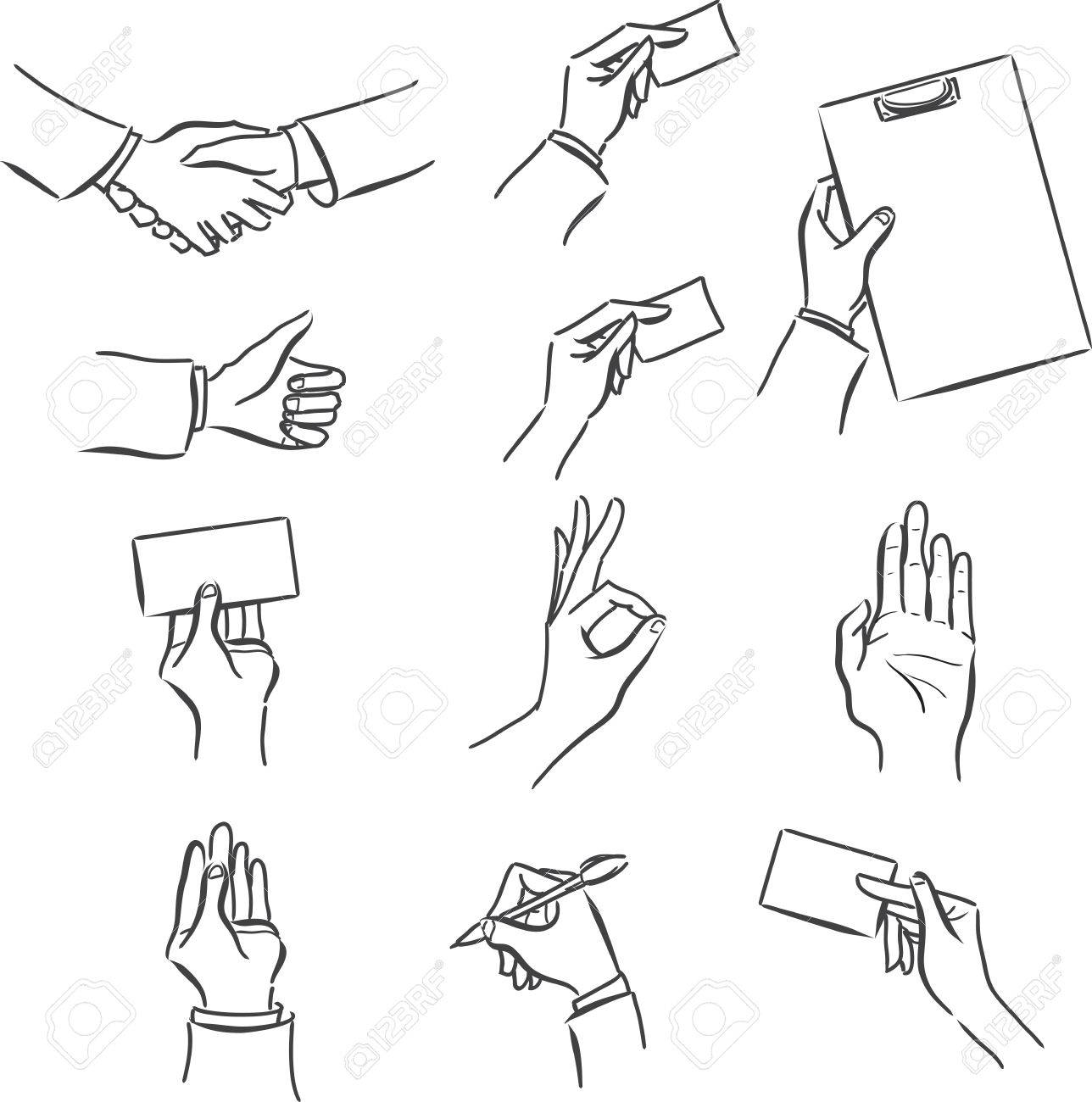 1288x1300 Vector Monochrome Set Business Of Symbols With A Man's Hand