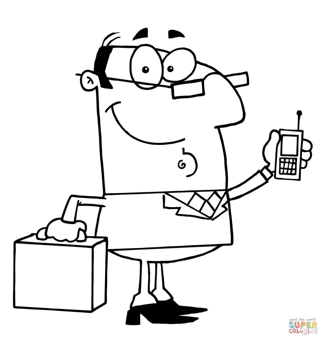 1089x1146 A Business Man With A Cell Phone And A Briefcase Coloring Page