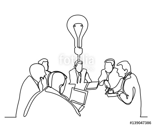 500x412 Continuous Line Drawing Of Business Meeting With Idea Stock Image