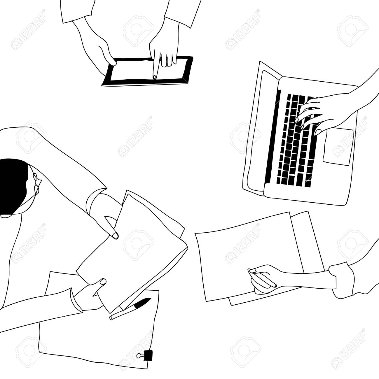 1299x1300 Business Meeting Drawing In White Black Illustration Royalty Free