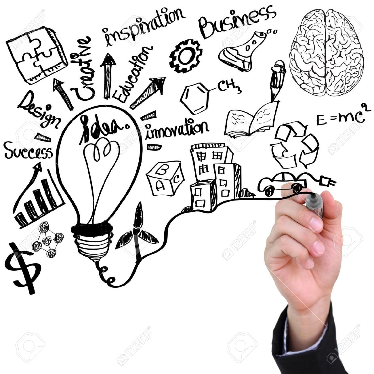 1300x1300 Businessman Drawing Light Bulb With Business Symbols Isolated