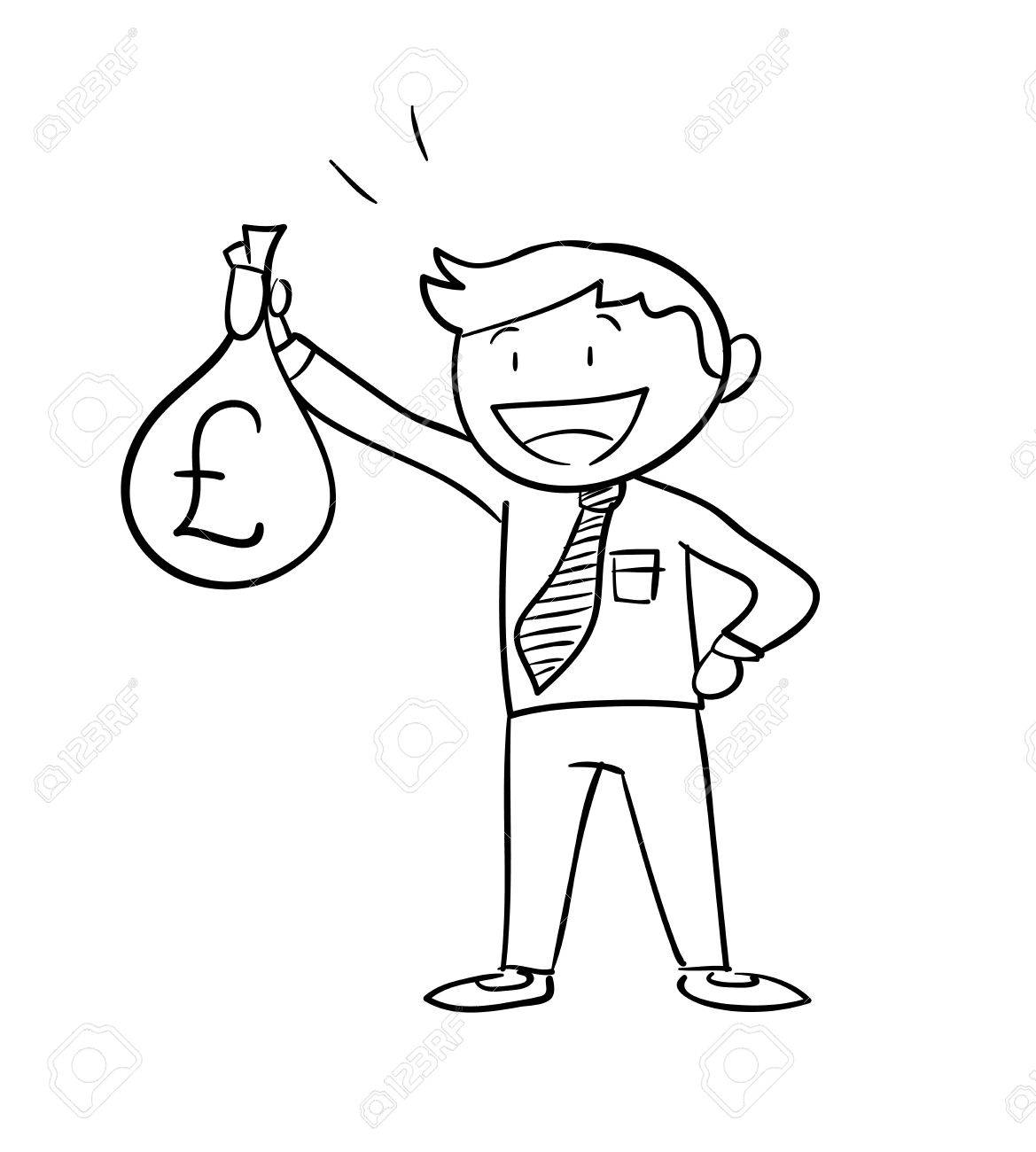 1169x1300 Man Holding Money Bag Pound, A Hand Drawn Vector Illustration