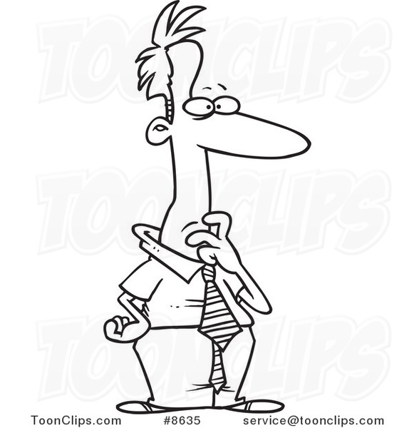 581x600 Cartoon Black And White Line Drawing Of A Contemplating Business