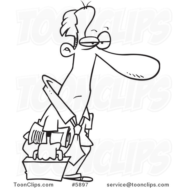 581x600 Cartoon Black And White Line Drawing Of A Tired Business Man