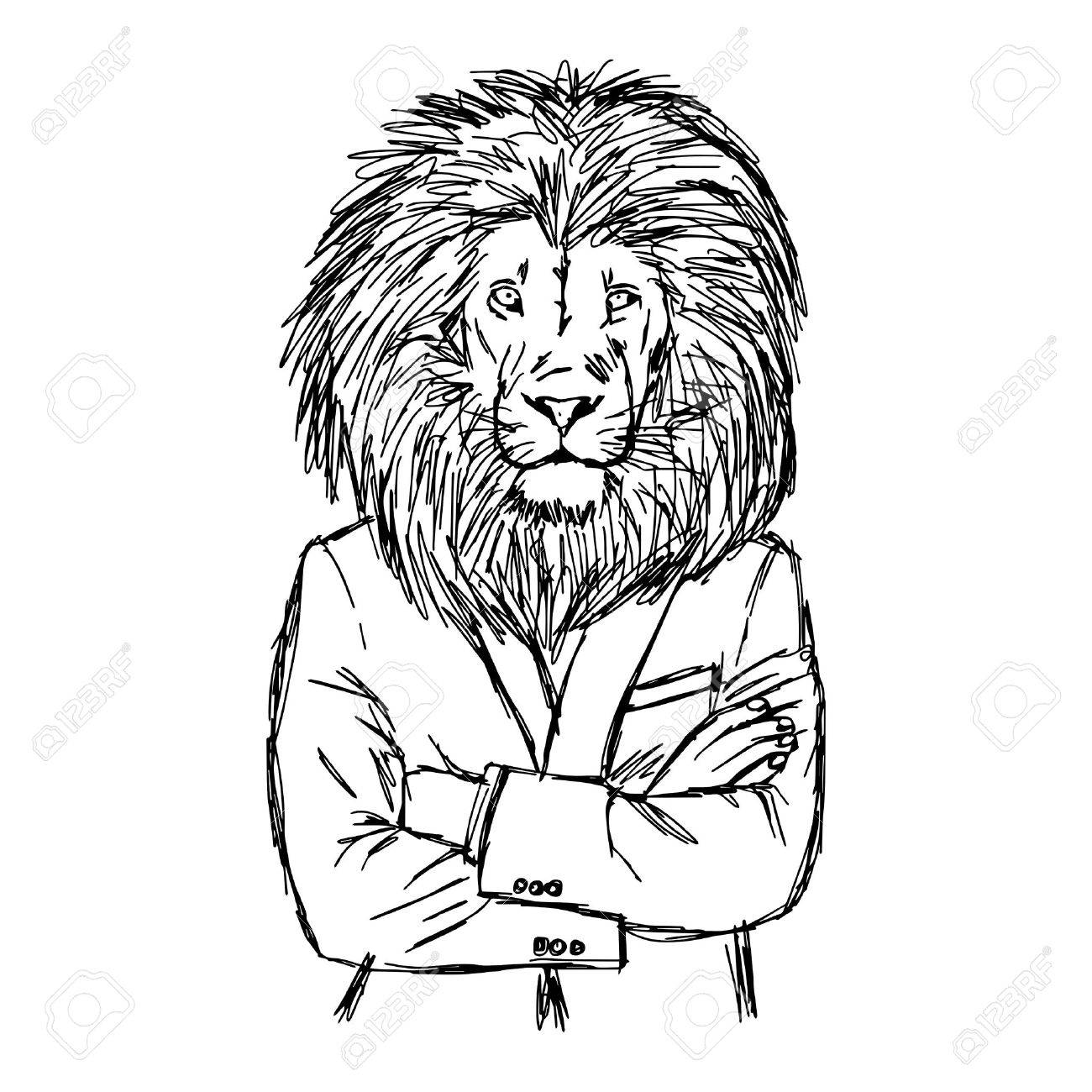 1300x1300 Illustration Vector Hand Drawn Doodle Lion In Business Suit