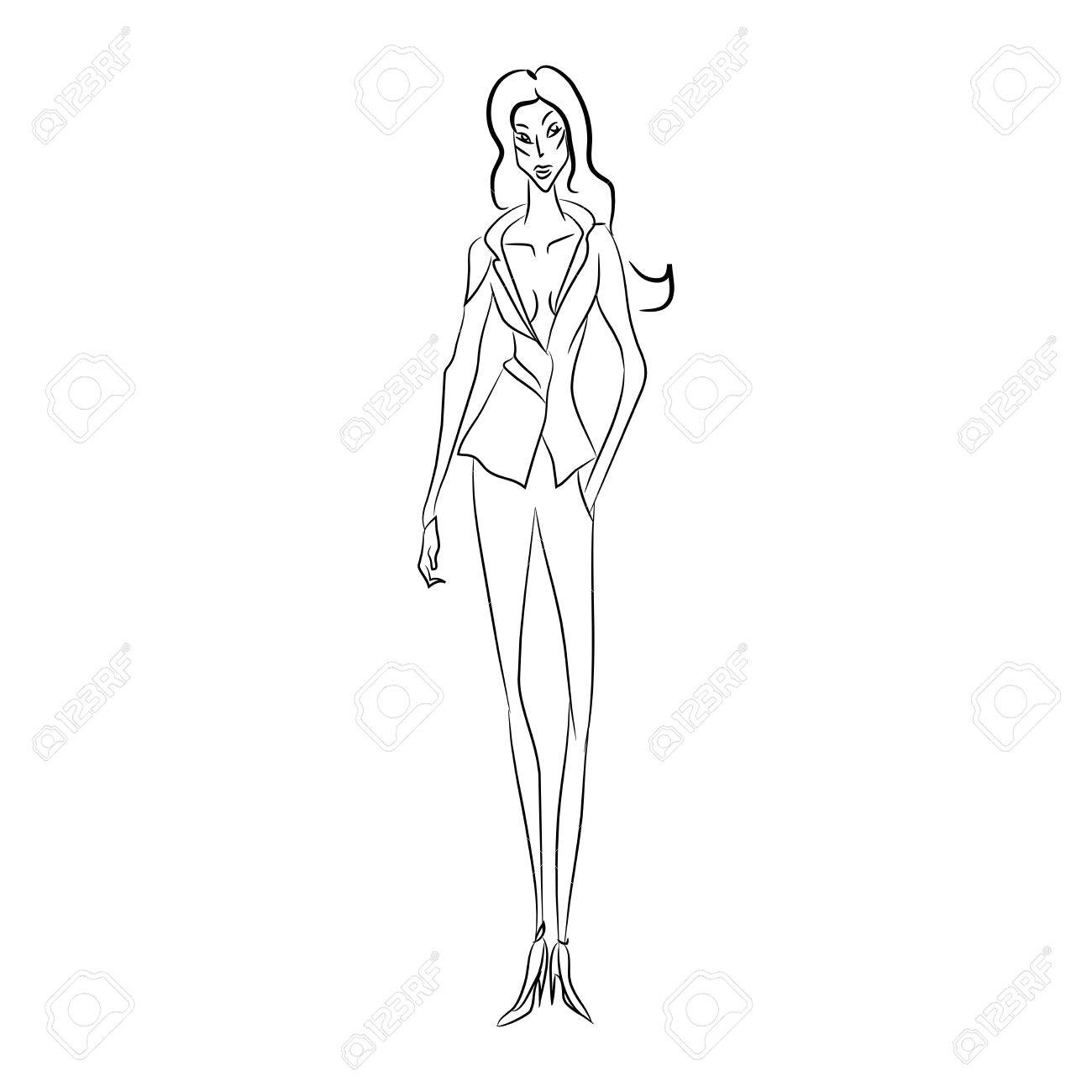 1300x1300 Vector Fashion Sketch. Beautiful Model Walking On Runway
