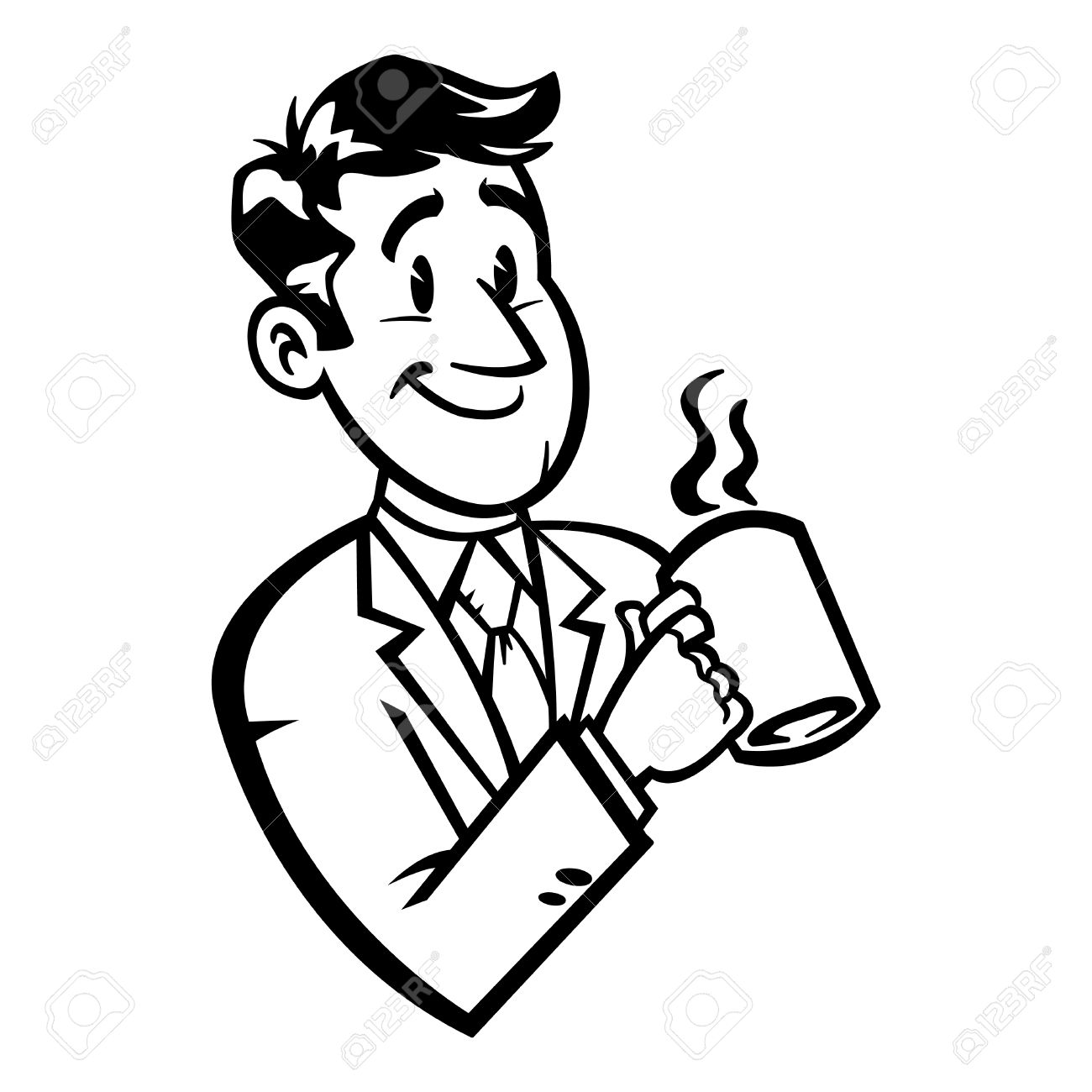 1300x1300 Business Man In Suit And Tie Drinking Coffee Vector Illustration