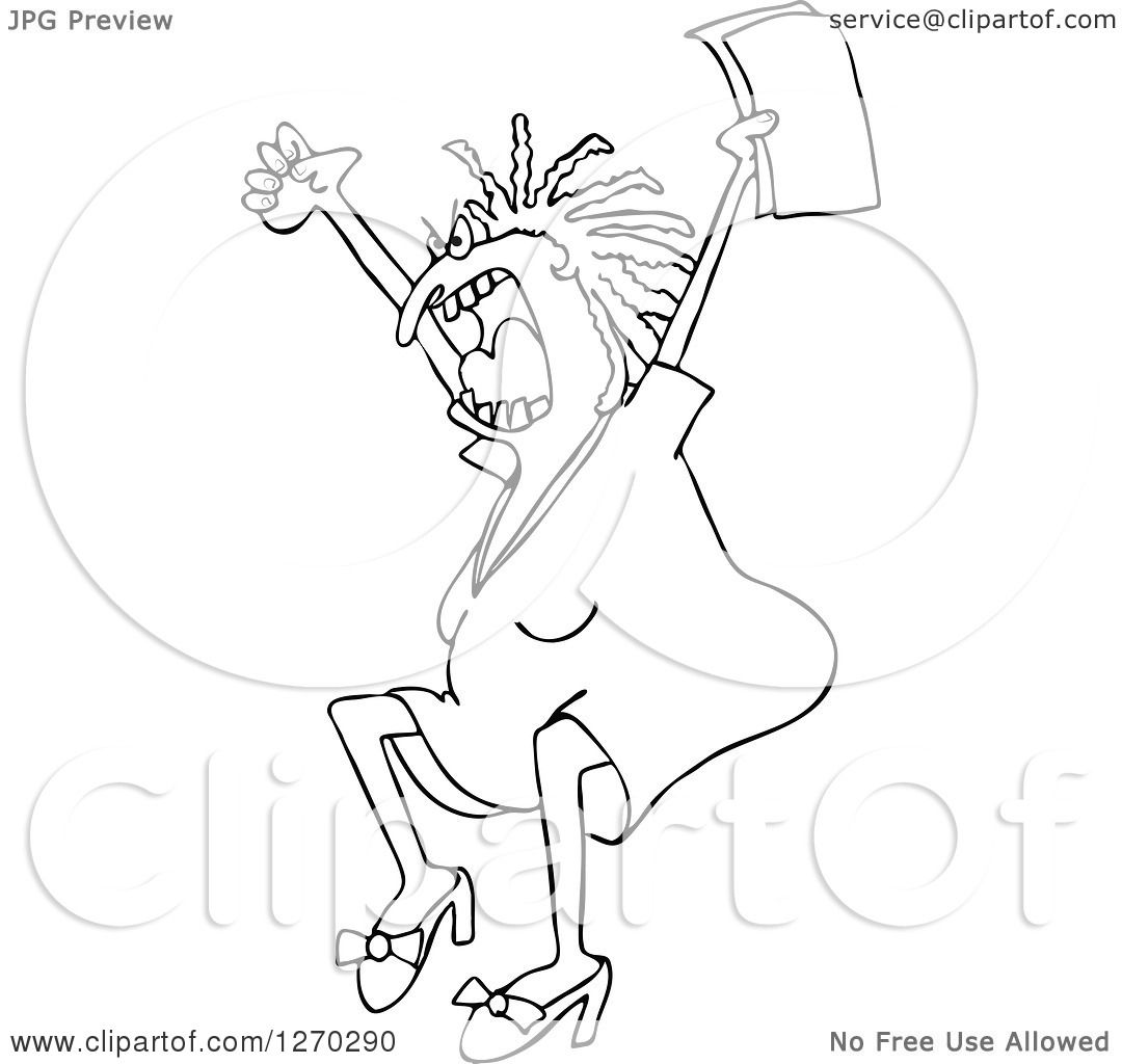 1080x1024 Clipart Of A Black White Angry Business Woman Jumping