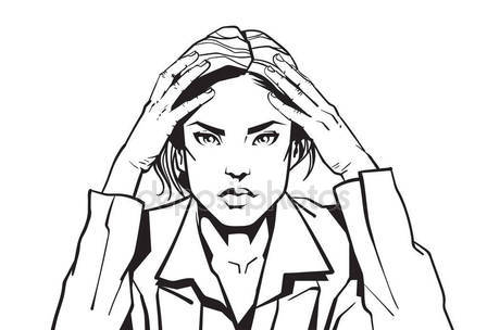448x304 Portrait Of Angry Business Woman Holding Head With Headacke Sketch