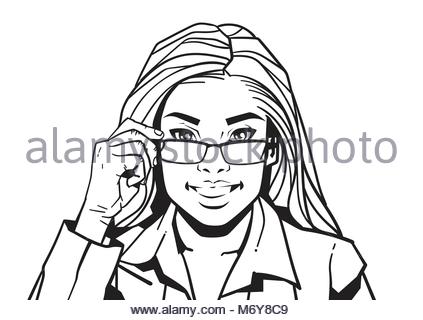 423x320 Portrait Of Beautiful Business Woman Holding Glasses Sketch