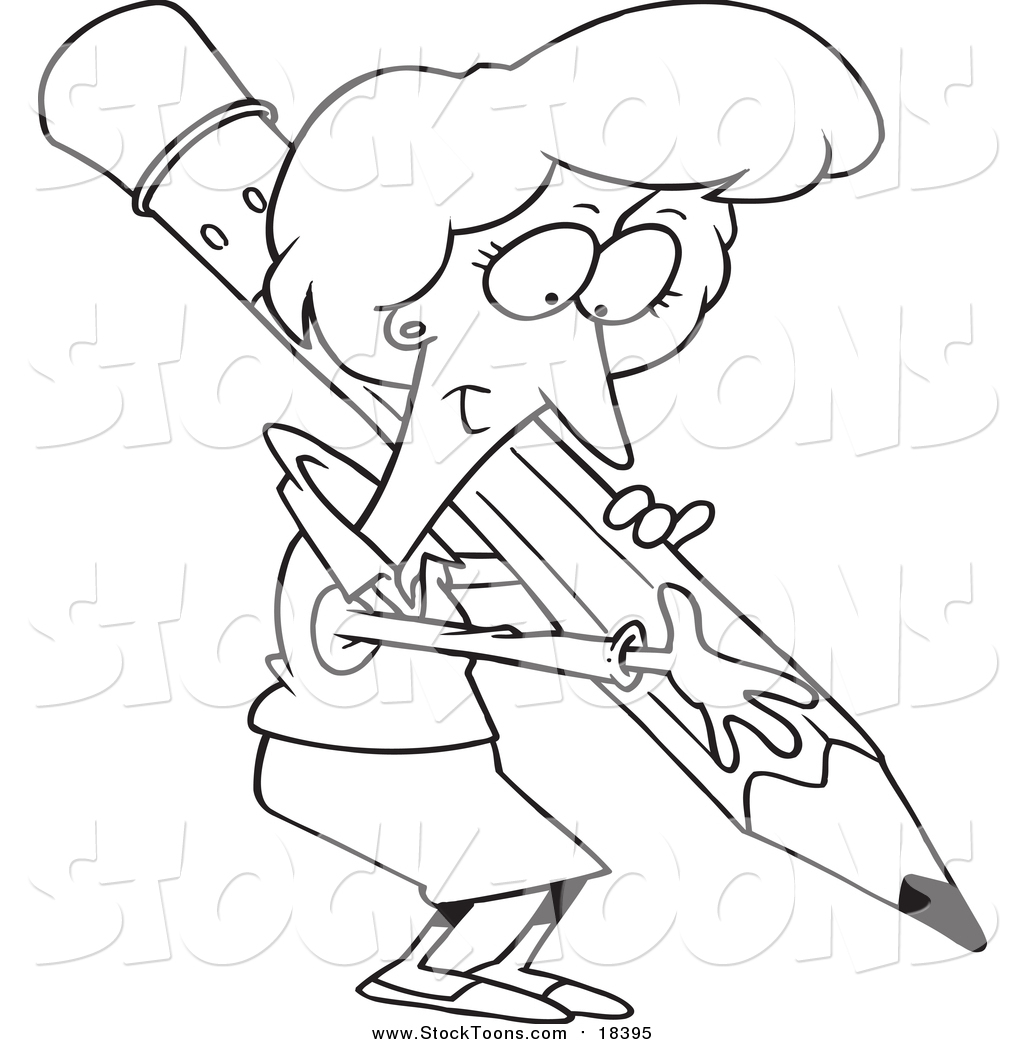 1024x1044 Stock Cartoon Of A Lineart Businesswoman Writing With A Pencil By
