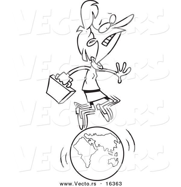 600x620 Vector Of A Cartoon Businesswoman Running On A Globe