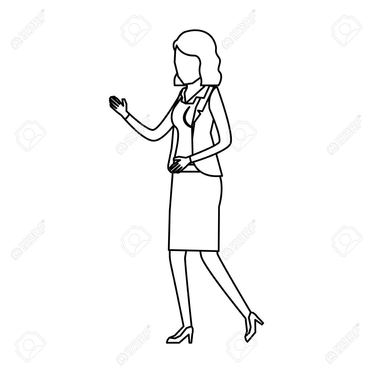 1300x1300 Business Woman Faceless In Jacket And Skirt Sketch Silhouette