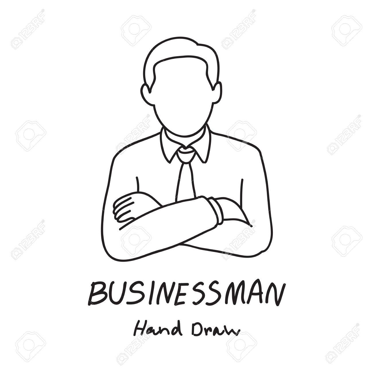 1300x1300 Drawing Businessman Standing With Arm Crossed, Vector Royalty Free