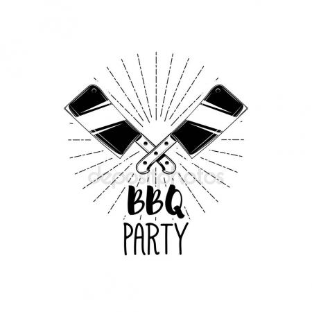 450x450 Bbq Barbecue Party Label And Badge Witn Butcher Knife. Stock
