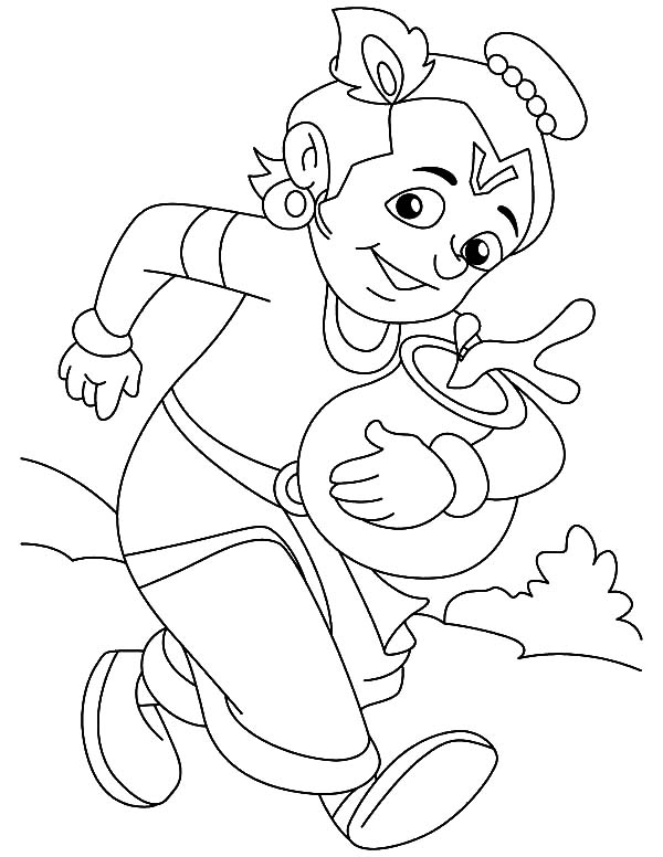 600x776 Krishna Running Away With Pot Full Of Butter Coloring Pages