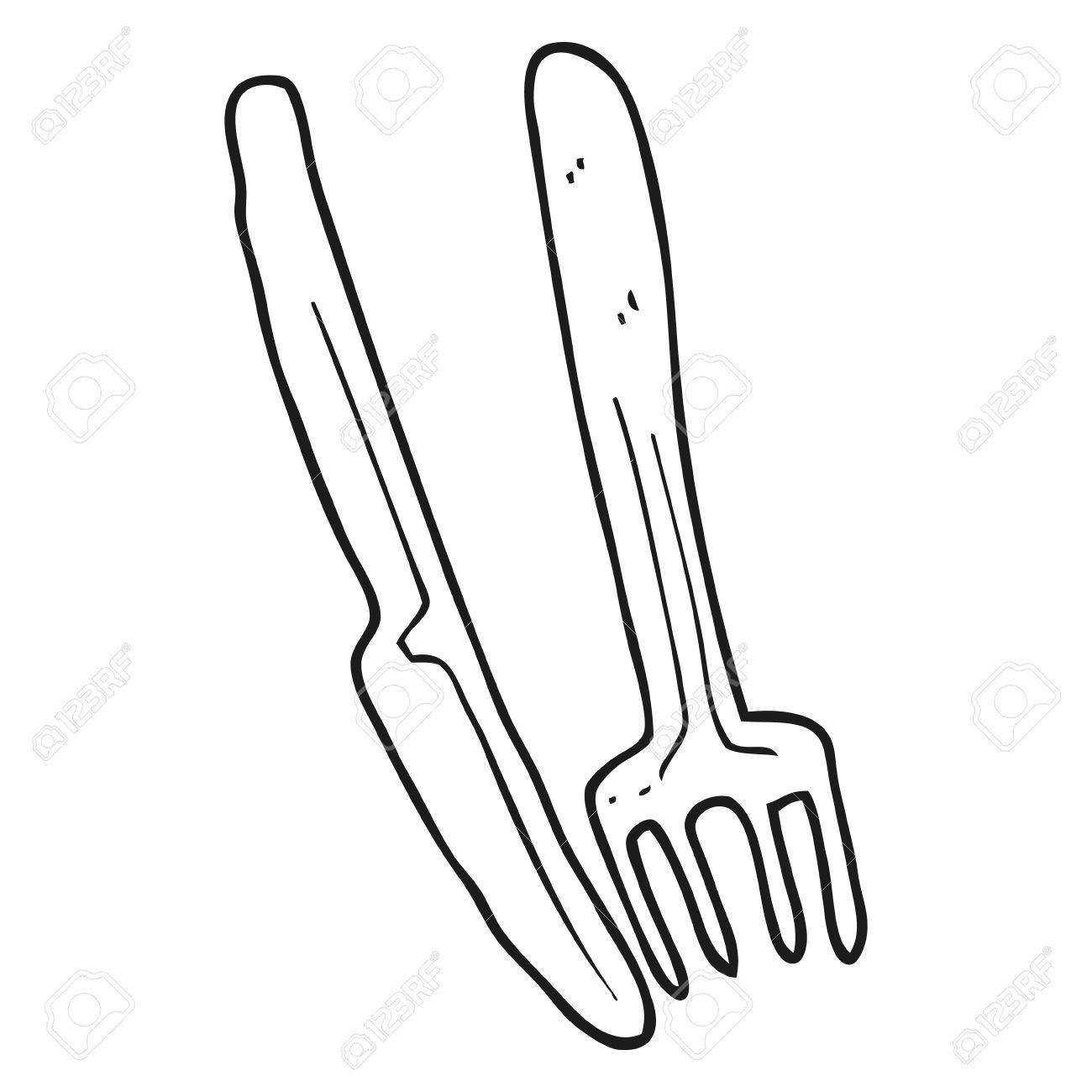 1300x1300 Freehand Drawn Black And White Cartoon Knife And Fork Royalty Free