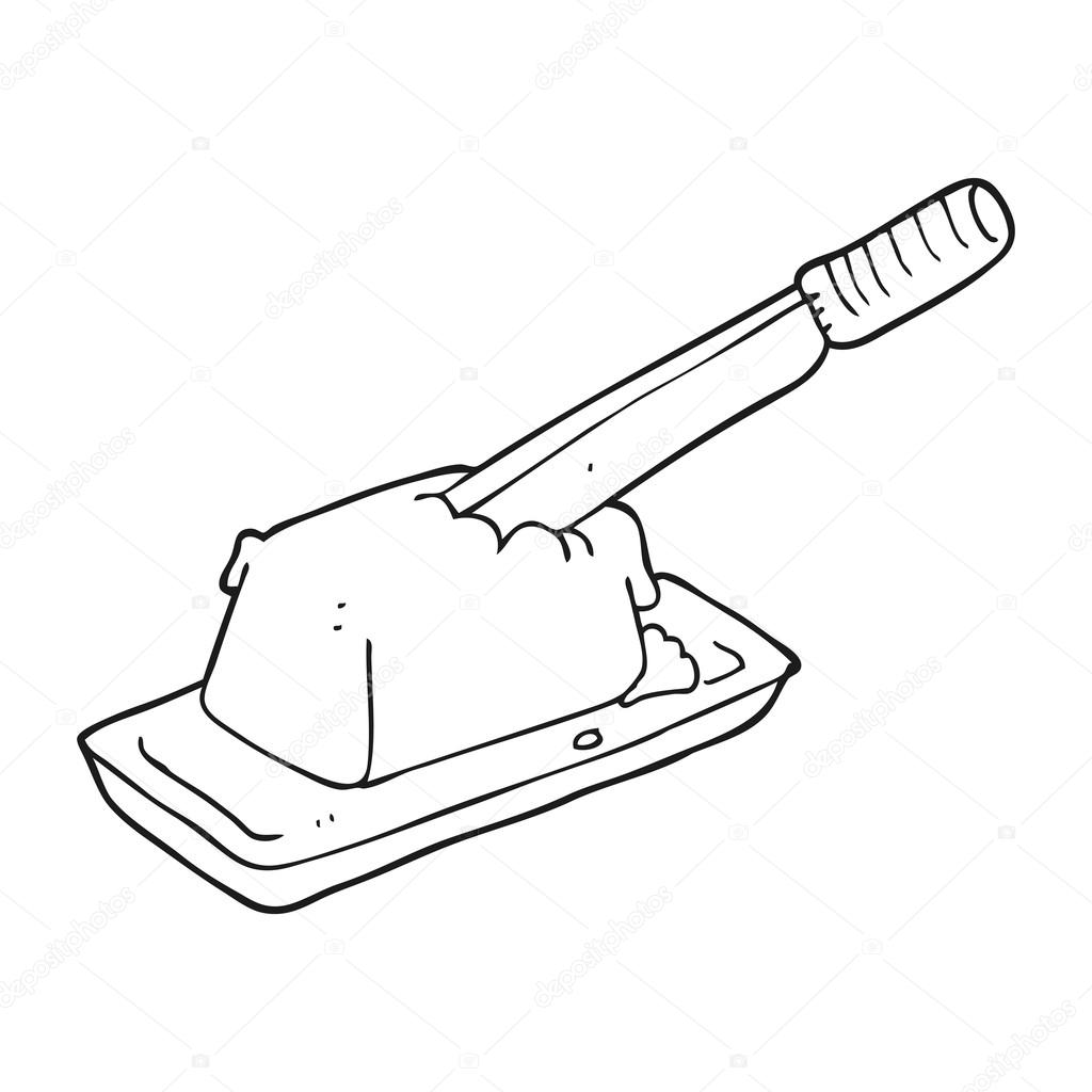 1024x1024 Black And White Cartoon Knife In Butter Stock Vector
